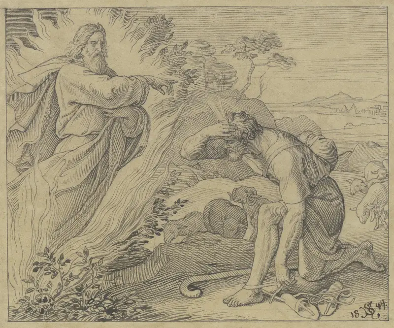 Mose kallas att föra Israel ut ur Egypten (Den brinnande busken) av Julius Schnorr von Carolsfeld