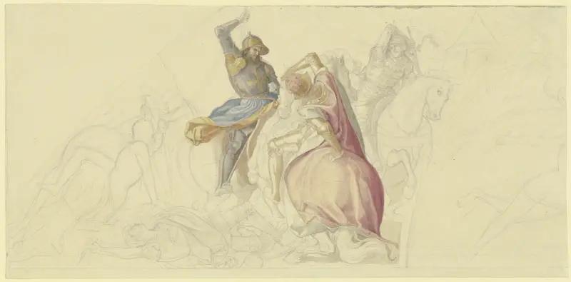 Roland erschlägt Agramant (Roland besegrar Agramant) av Julius Schnorr von Carolsfeld
