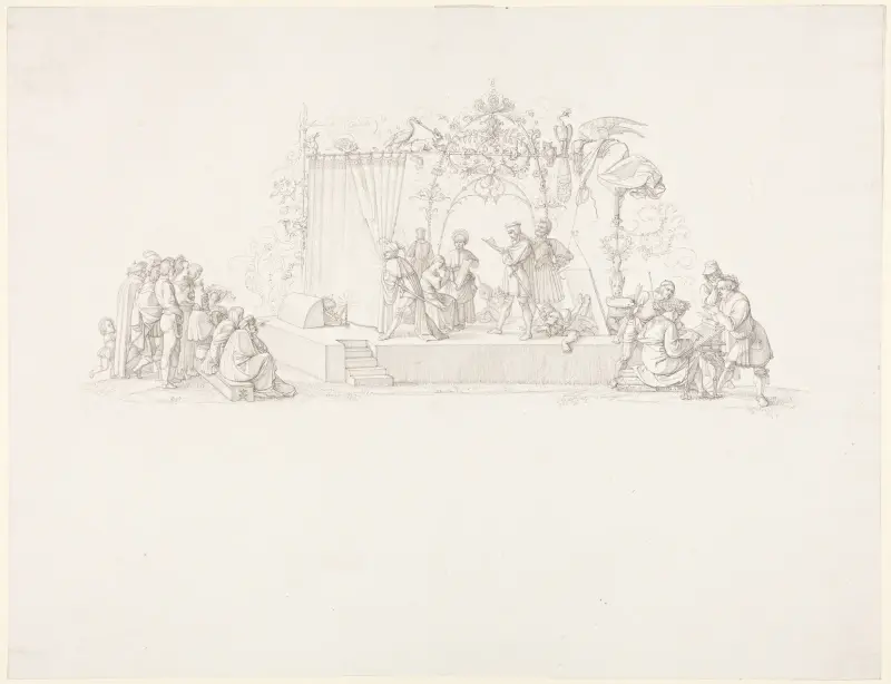 Förspelet på teatern (tillägningsblad) av Peter von Cornelius
