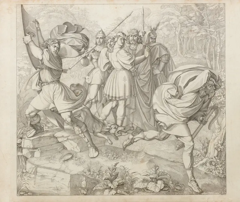 Kriemhild erblickt Siegfrieds Leiche av Peter von Cornelius
