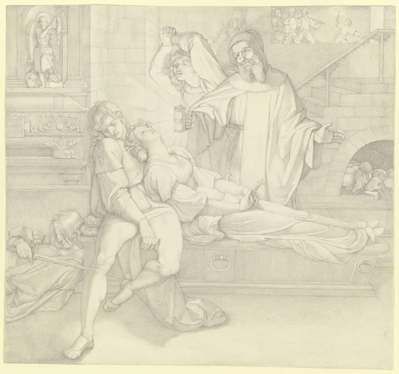 Romeo och Julia döda i gravvalvet av Peter von Cornelius
