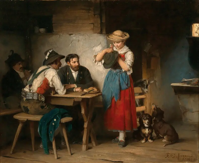 Decorating a Hat (Im Hoangart) av Franz von Defregger