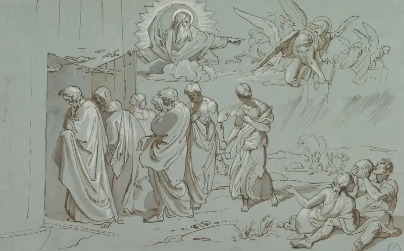 Gud kallar Noa och hans familj till arken av Joseph von Führich