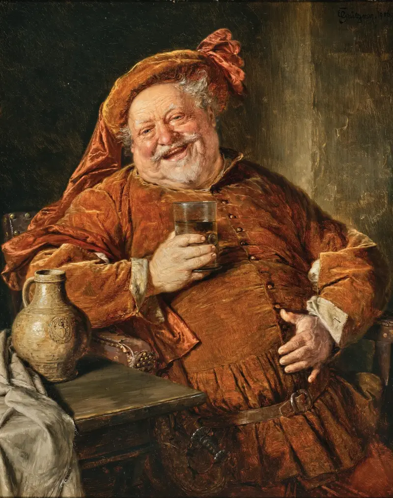 Falstaff med kanna och glas av Eduard von Grützner