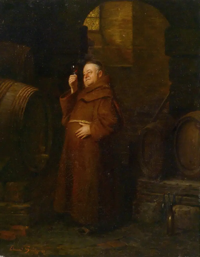 Mnich při ochutnávce vína, Eduard von Grützner