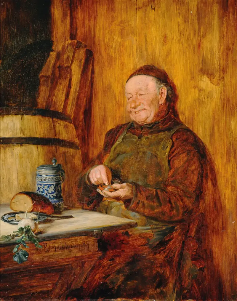 Stillvergnügt (Mnich s tabatěrkou), Eduard von Grützner