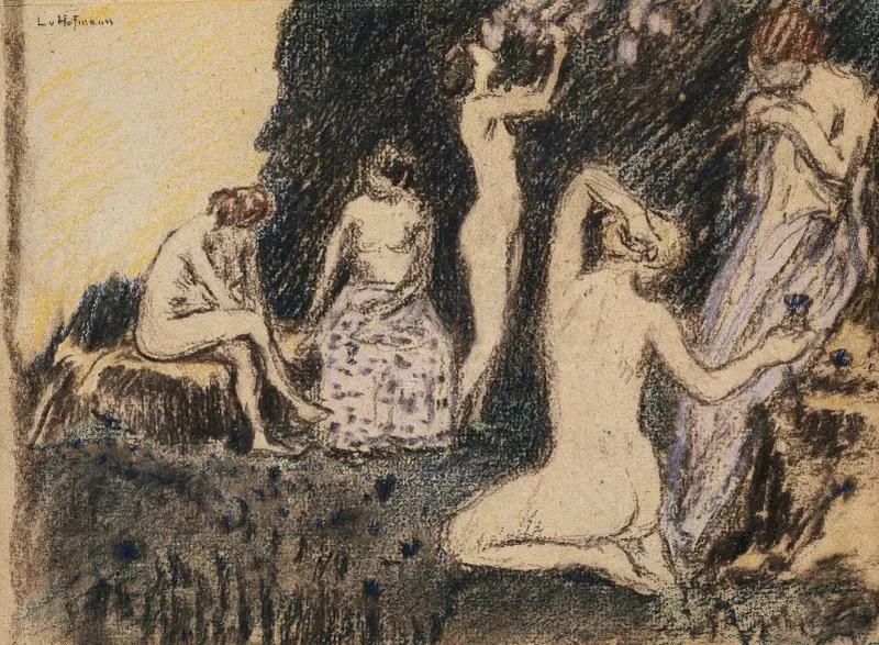 Landschaft mit fünf nackten Frauen von Ludwig von Hofmann