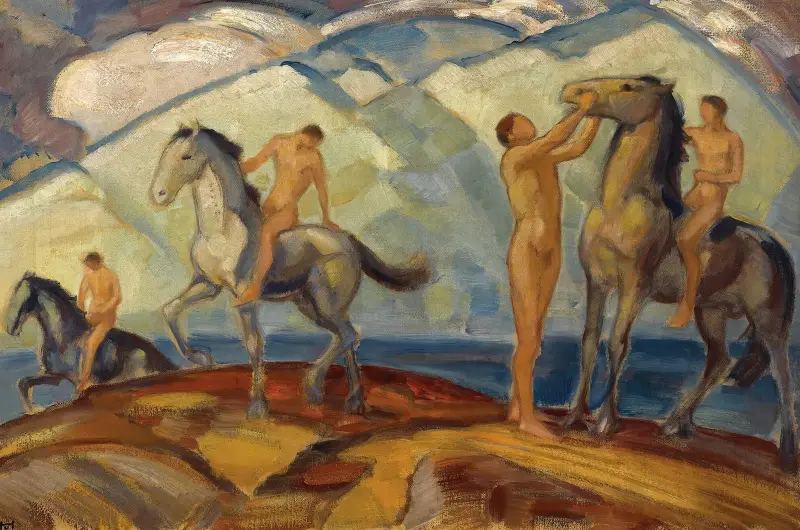 Ryttare vid bergssjö av Ludwig von Hofmann