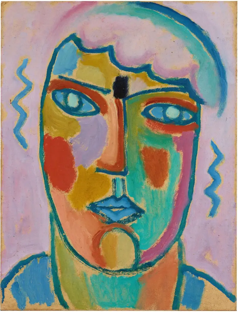 Mystischer Kopf; Kopf in Lila und Blau av Alexej von Jawlensky
