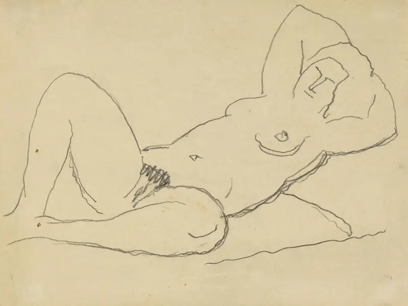 Ohne Titel (Liegender Akt, die Hände hinter dem Kopf verschränkt II), 1934 av Alexej von Jawlensky