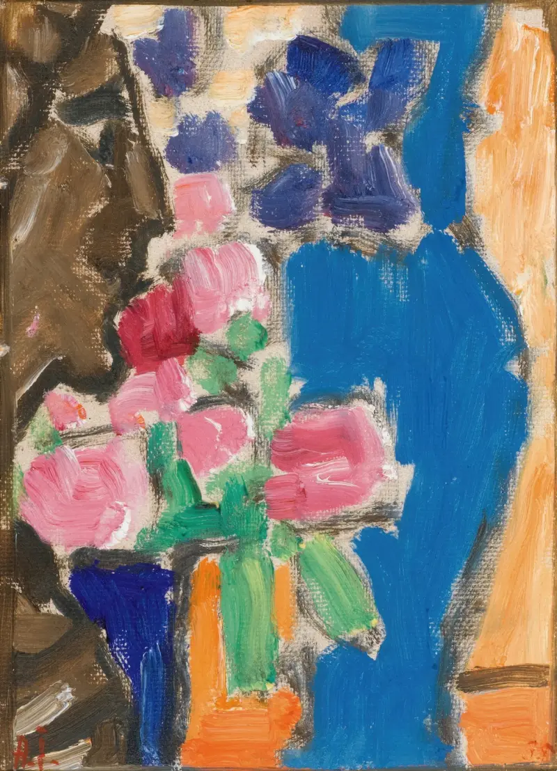 Still Life; Flower Still Life With Vase And Figure, Semi-Profile av Alexej von Jawlensky