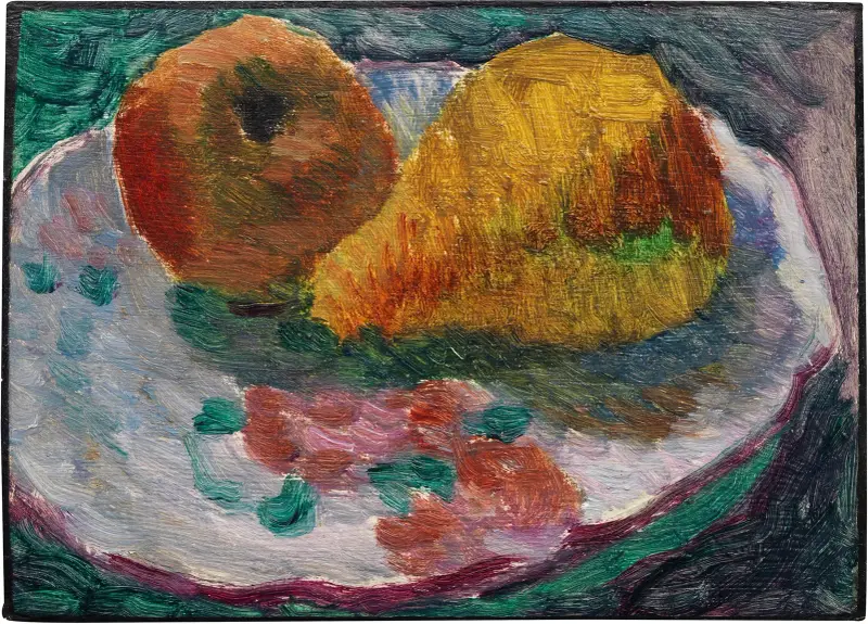 Stillleben mit Fayenceteller und Früchten av Alexej von Jawlensky