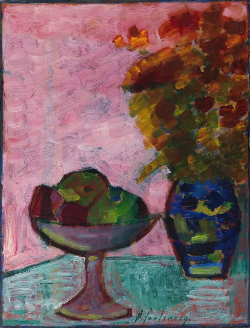Stillleben mit Fruchtschale und Blumenvase von Alexej von Jawlensky