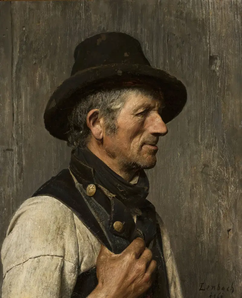 Porträtt av bonde i hatt av Franz von Lenbach