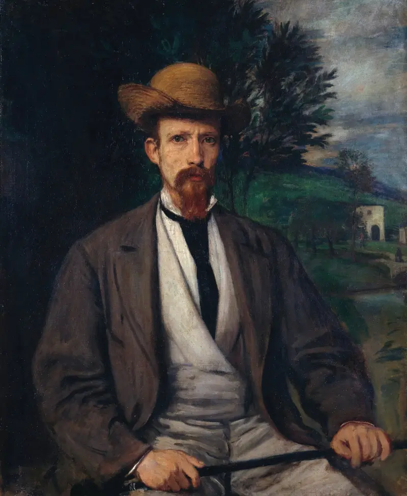 Selbstbildnis mit gelbem Hut von Hans Von Marées