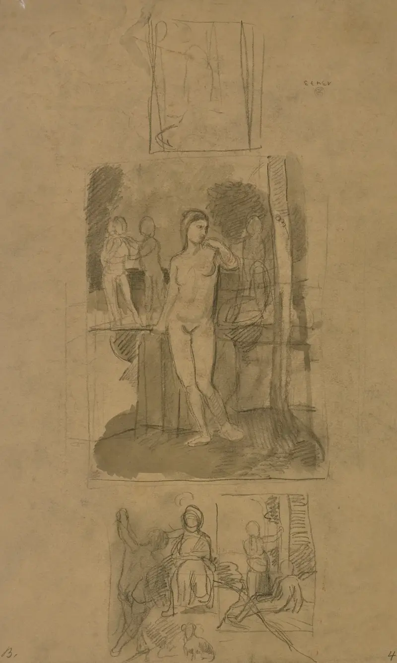Sitzende und stehende Figuren, ein weiblicher Akt av Hans Von Marées