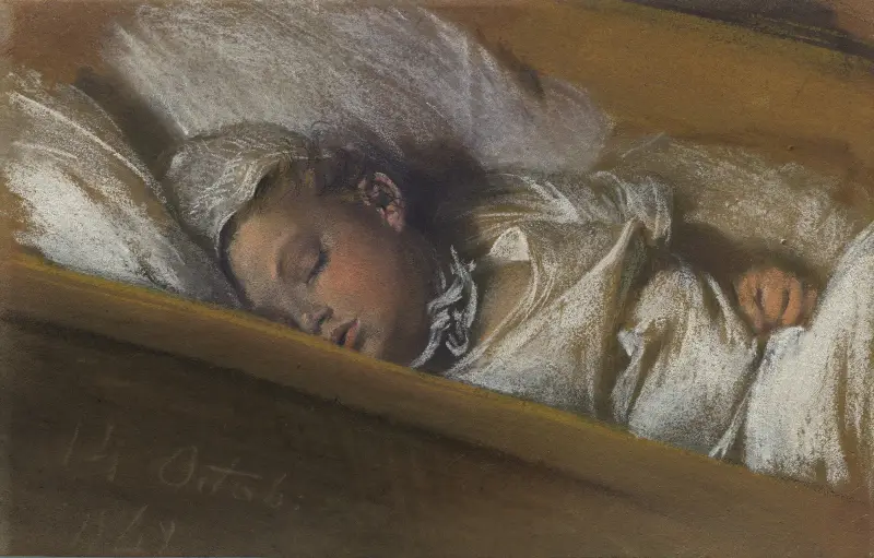 Ett sovande spädbarn i sin vagga av Adolph von Menzel