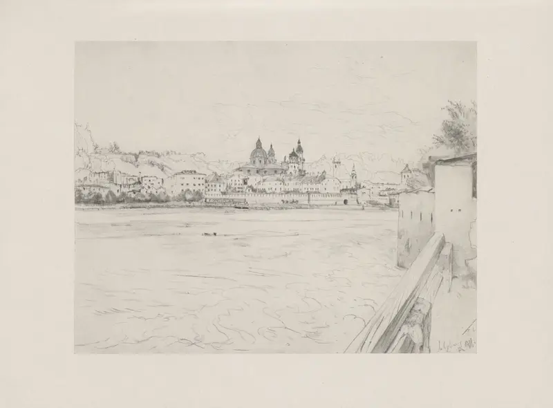 Vy över Salzburg av Adolph von Menzel