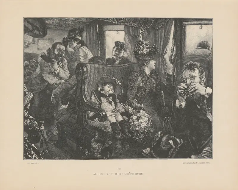 Auf der Fahrt durch schöne Natur av Adolph von Menzel