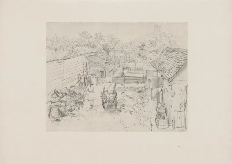 Bondgård vid foten av en kulle av Adolph von Menzel