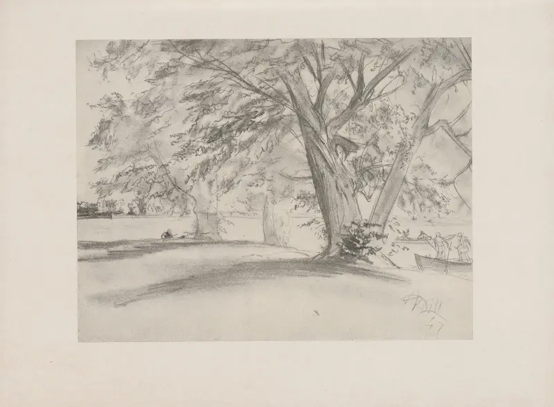 Bäume am Teich, 1847 av Adolph von Menzel