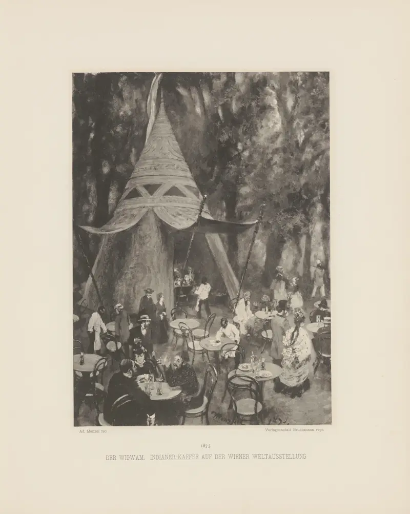 Der Wigwam. Indianer-Kaffee auf der Wiener Weltausstellung av Adolph von Menzel