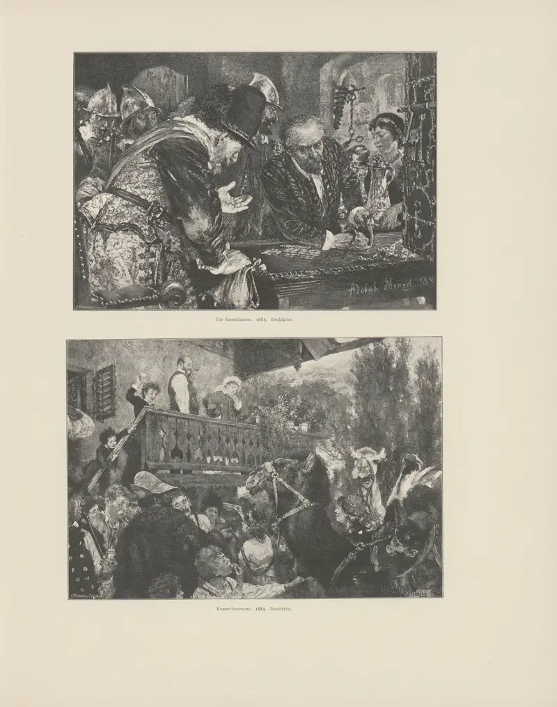Die Kontribution, 1885; Kameelkarawane av Adolph von Menzel