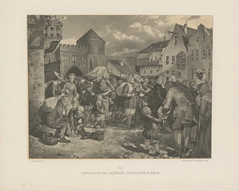 Invandringen av salzburgska protestanter i Berlin av Adolph von Menzel
