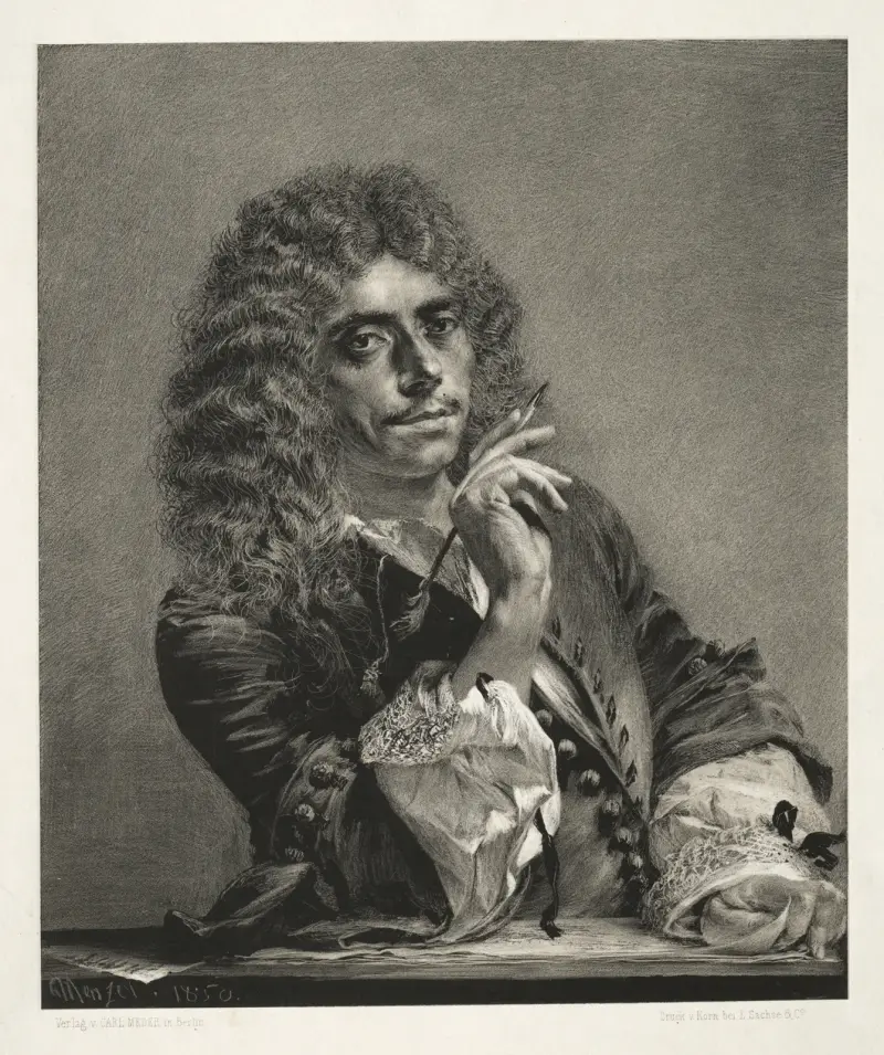 Essä om sten med pensel och skrapa; Porträtt av Molière av Adolph von Menzel