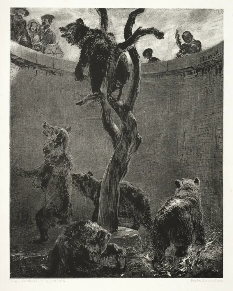 Försök med sten, pensel och skrapa; Björngropen av Adolph von Menzel