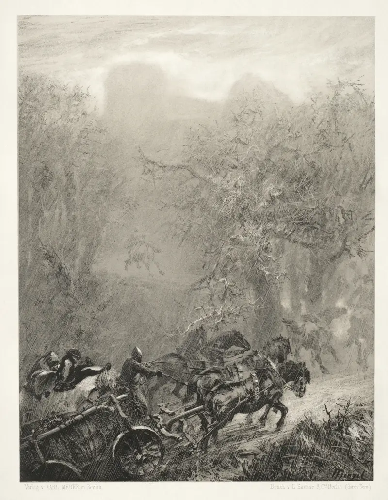 Essay on Stone with Brush and Scraper; The Convoy of Prisoners through a Woods av Adolph von Menzel