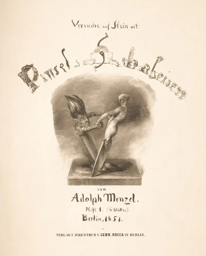 Essä om sten med pensel och skrapa – titelblad av Adolph von Menzel