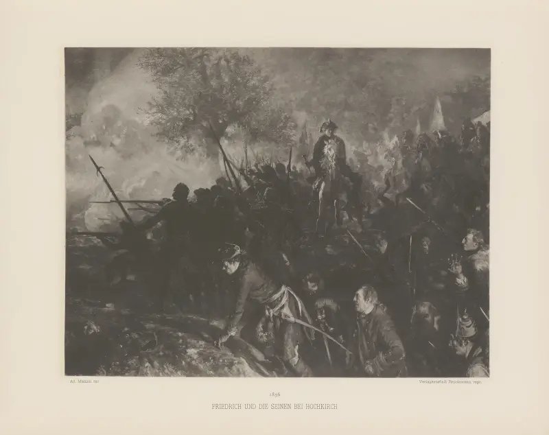 Friedrich und die Seinen bei Hochkirch av Adolph von Menzel