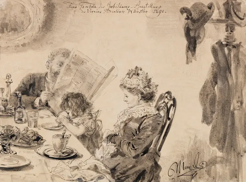 Frukoststund (Familj på kafé) av Adolph von Menzel