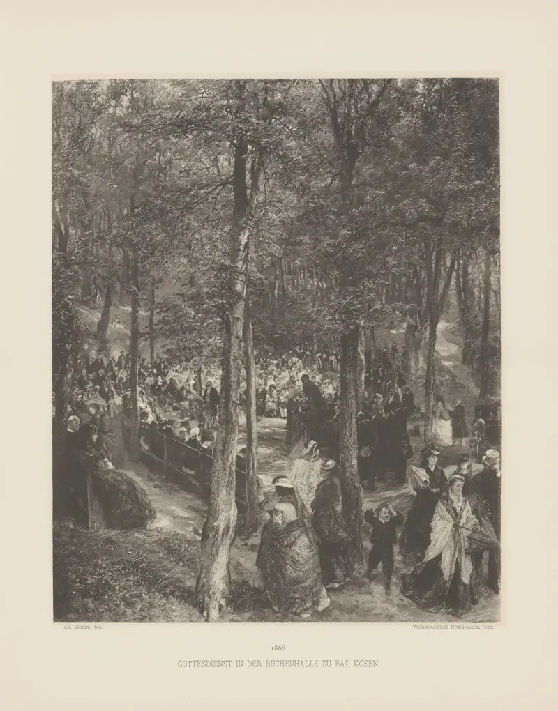 Gottesdienst in der Buchenhalle zu Bad Kosen av Adolph von Menzel