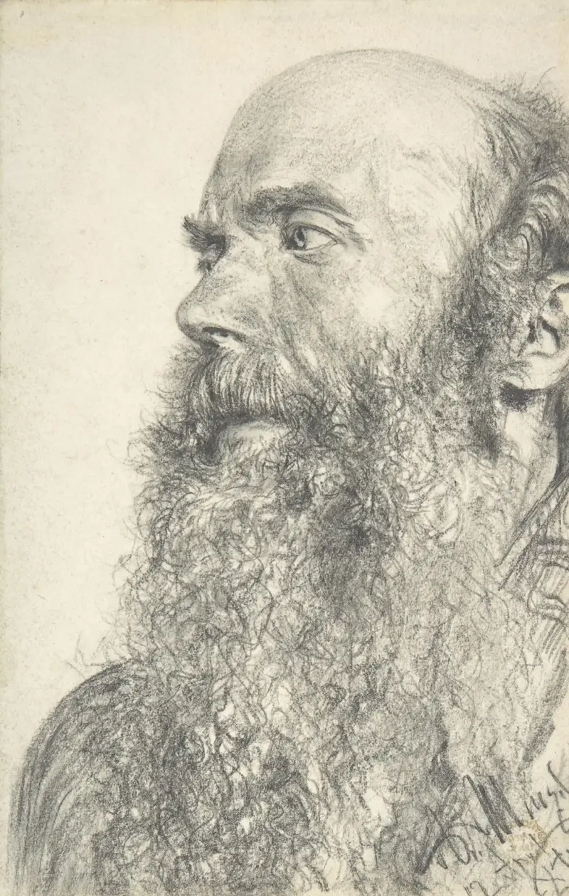 Huvud av skäggig man av Adolph von Menzel