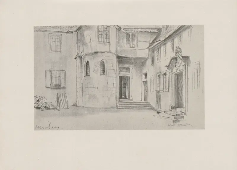 Hof in Marburg (1847). av Adolph von Menzel