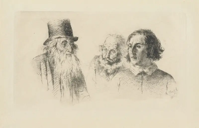 Köpfe (Radir-Versuche, Pl. II) av Adolph von Menzel