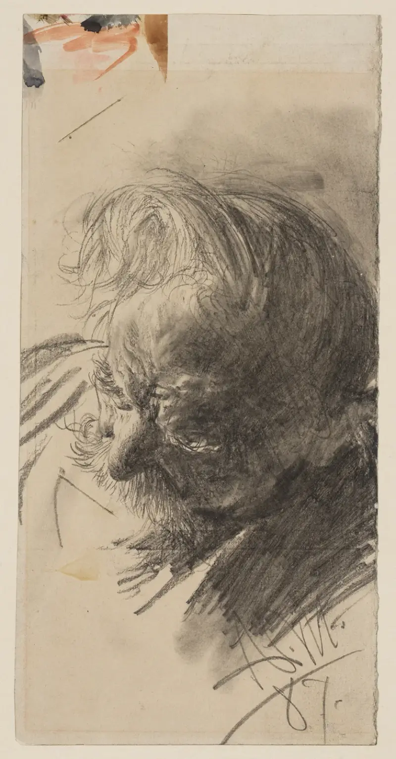 Huvudstudie av en skäggig gammal man av Adolph von Menzel