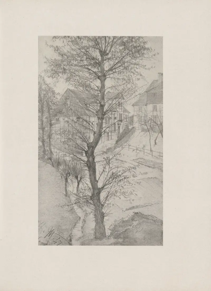 Landskap från Kassel med träd i förgrunden av Adolph von Menzel