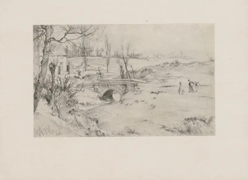 Landskap med stenbro (från Hessen) av Adolph von Menzel