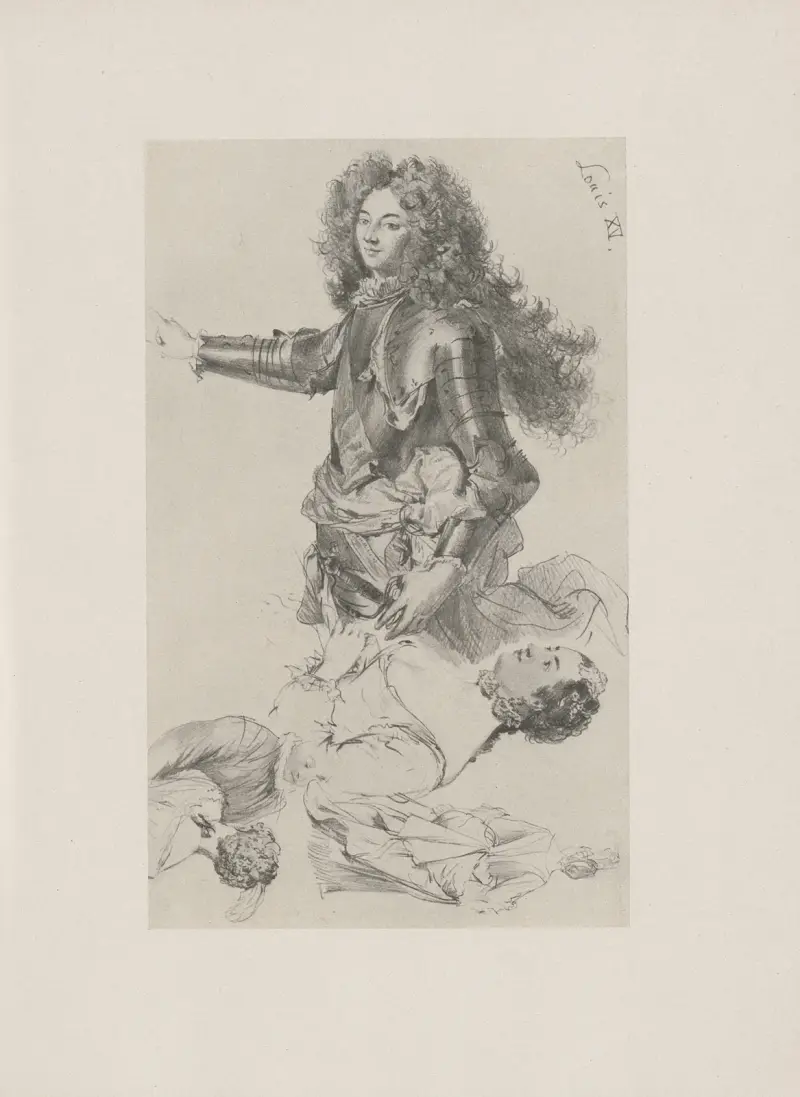 Ludvig XV. Skissblad med figurstudier av Adolph von Menzel