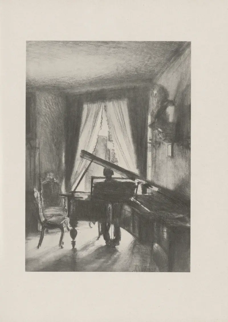Menzels svåger spelar piano i bostaden på Potsdamer Strasse (omkring 1872) av Adolph von Menzel