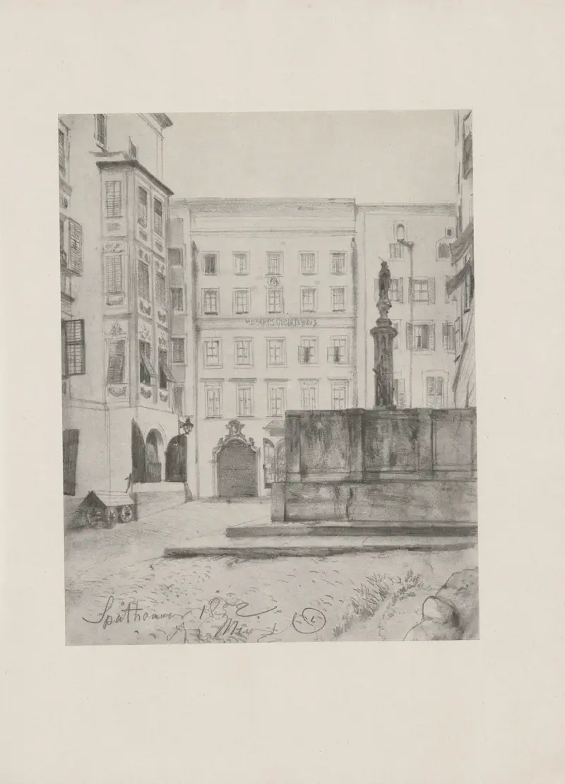 Mozarts födelsehus, 1852 av Adolph von Menzel