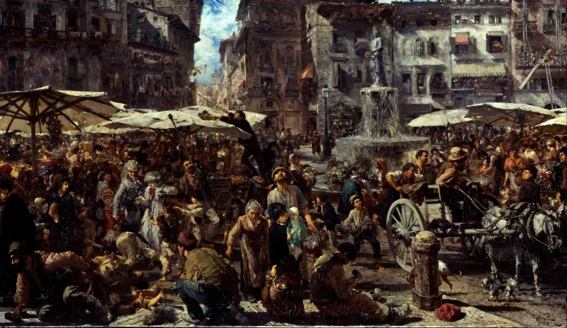 Piazza d’Erbe in Verona av Adolph von Menzel