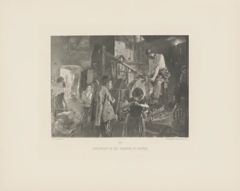 Schleiferei in der Schmiede zu Gastein av Adolph von Menzel
