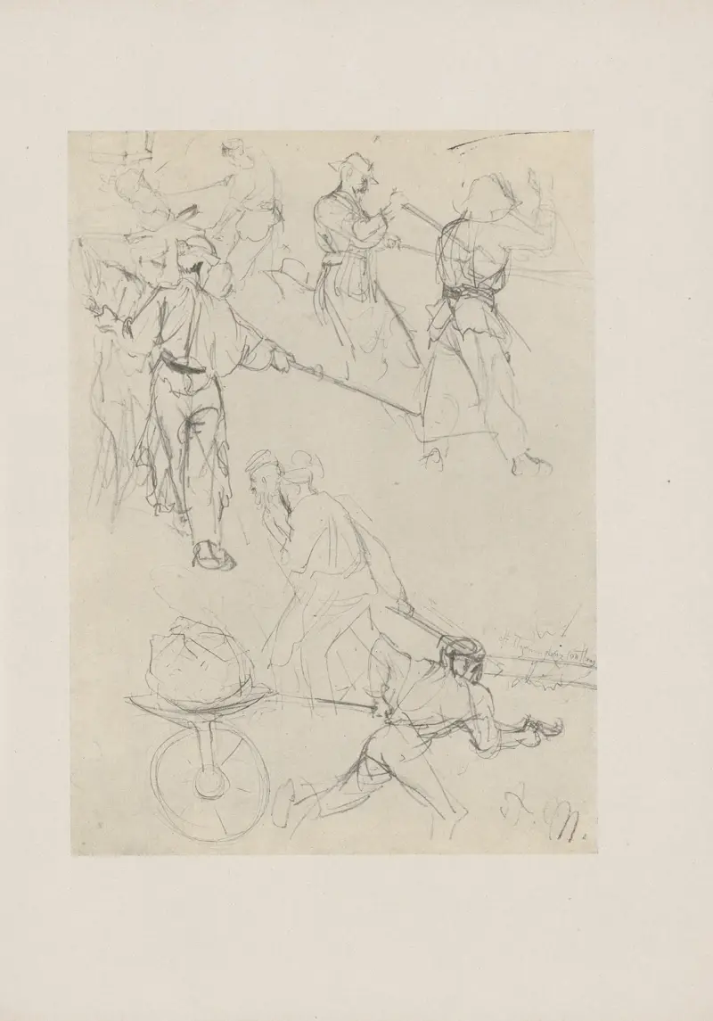 Skissblad till 'Eisenwalzwerk' av Adolph von Menzel