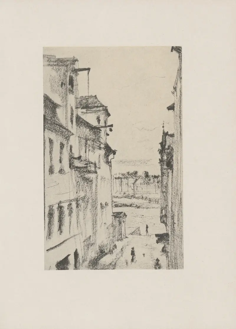 Gatuvy (80-tal) av Adolph von Menzel