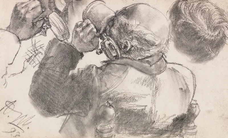 Studie av en öldrickande man av Adolph von Menzel