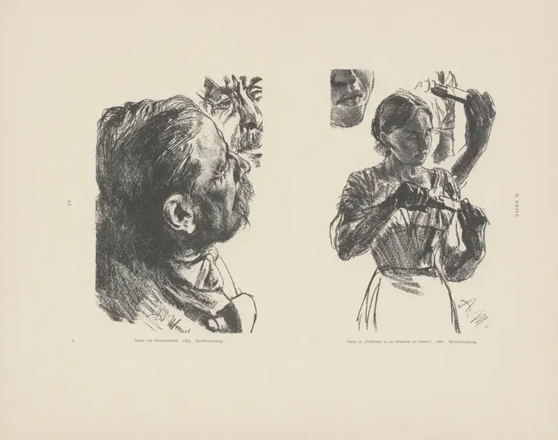 Studie zum Eisenwalzwerk, 1875. Studie zu Schleiferei in der Schmiede zu Hof-Gastein av Adolph von Menzel